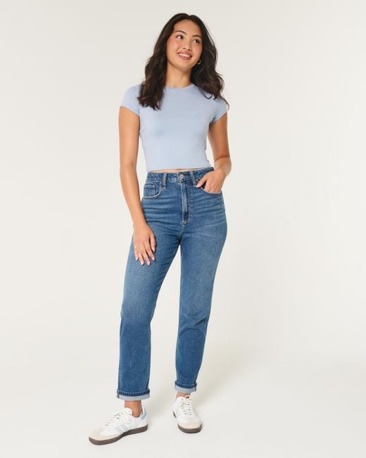 Hollister Blue Curvy Ultra High-rise Dark Wash Mom Jeans