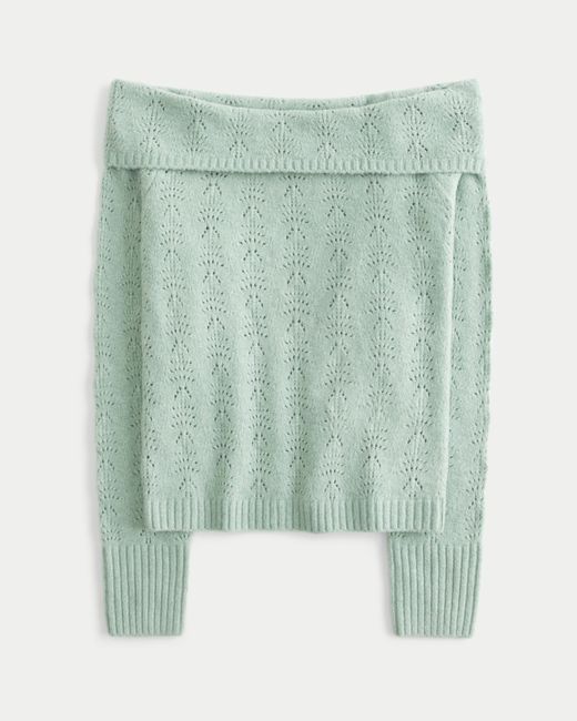 Hollister Green Fy Cloud Stitchy Off-the-shoulder Sweater
