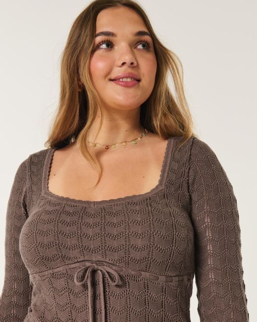 Hollister Brown Langärmliges Minikleid im Häkelstil