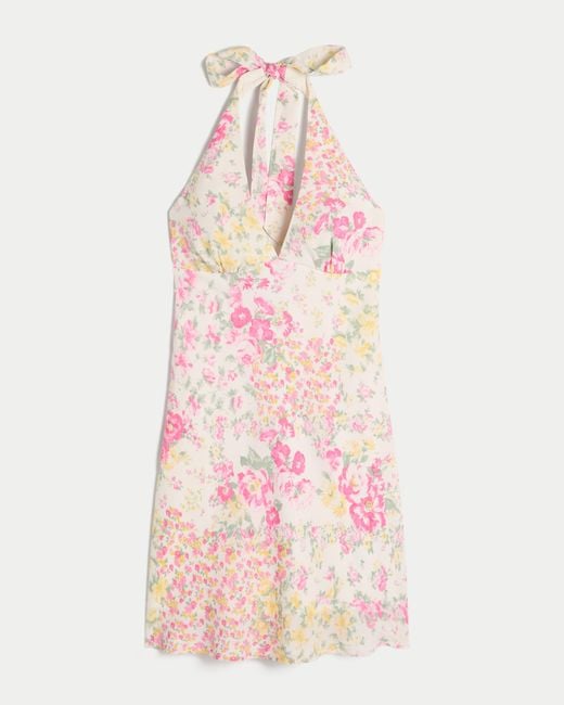 Hollister Open-back Crepe Halter Dress in Pink | Lyst UK