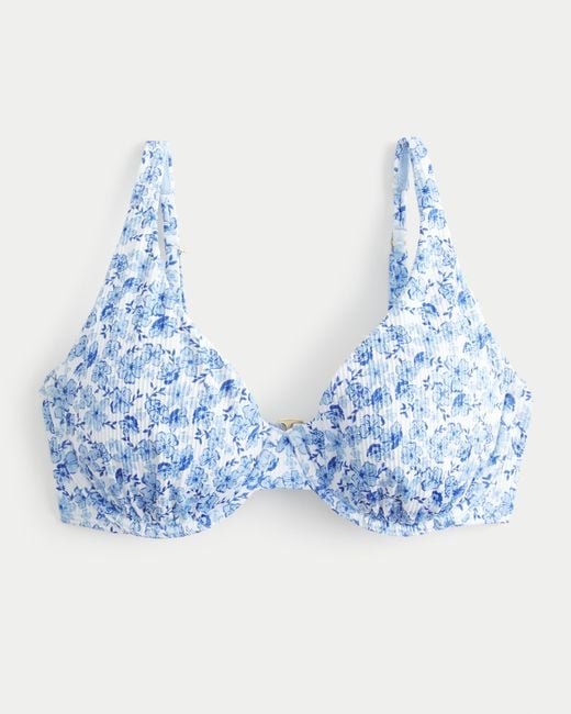 Hollister Blue Curvy High Apex Ribbed Underwire Bikini Top