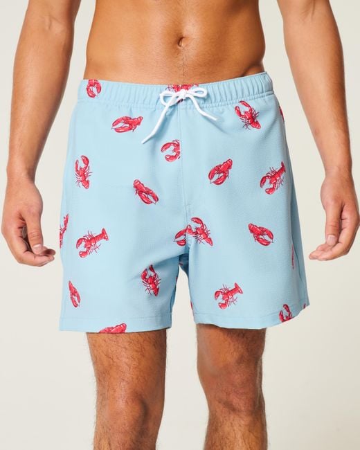 Hollister Blue Mid-thigh Seersucker Swim Trunks for men
