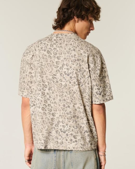 Hollister White Boxy Crop Heavyweight Leopard Print Crew T-shirt for men