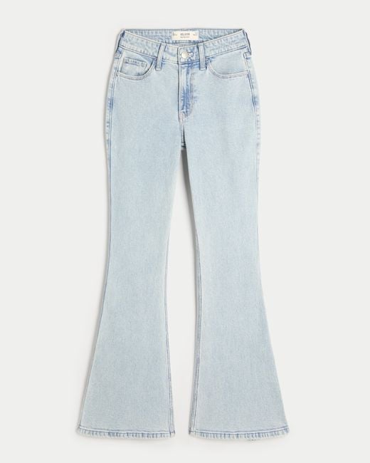 Hollister Blue High-rise Light Wash Heart Stitch Flare Jeans