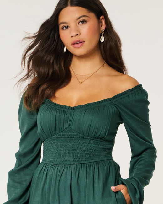 Hollister Green On/off The Shoulder Skort Dress