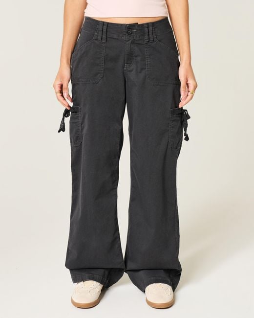 Hollister Black Low-rise Lace Trim Baggy Pants