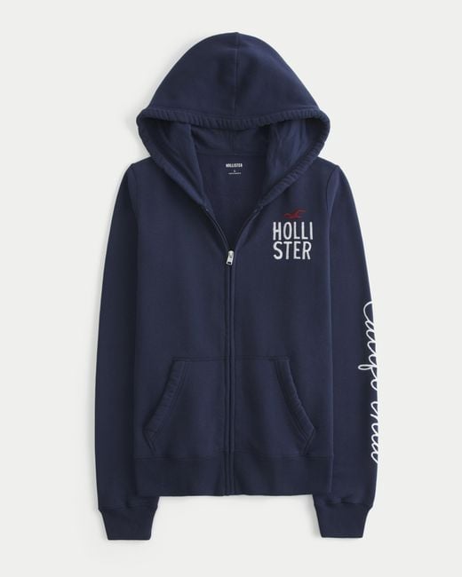 Hollister Blue Logo Graphic Zip-up Hoodie