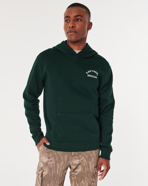 Hollister Green Relaxed Las Vegas Nevada Graphic Hoodie for men