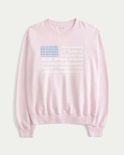 Hollister Pink Easy American Flag Graphic Crew Sweatshirt