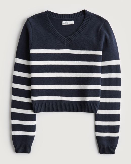 Hollister Blue Striped V-neck Sweater