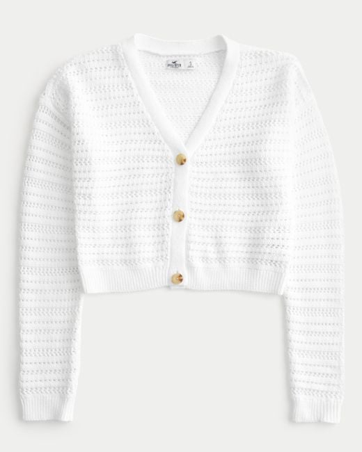 Hollister White Easy Open-stitch Crochet-style Cardigan