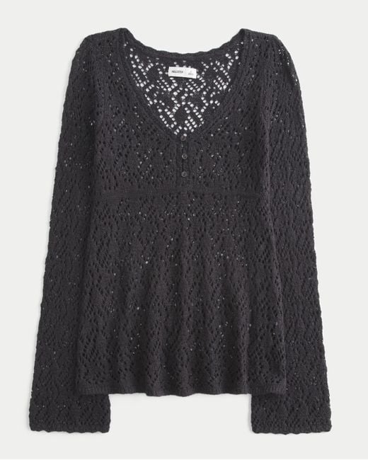 Hollister Black Open-stitch V-neck Sweater