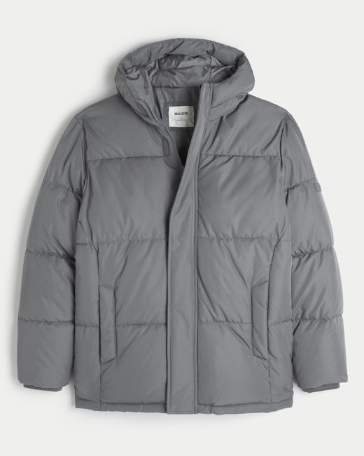 Hollister Gray Parka Puffer Jacket for men