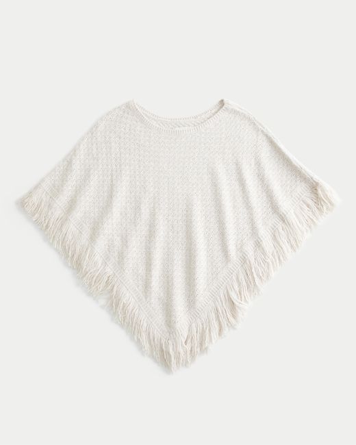 Hollister White Easy Fringe Poncho