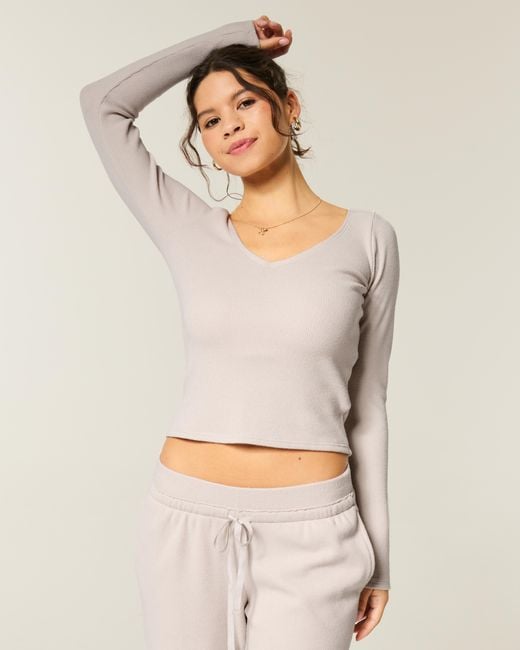 Hollister White Gilly Hicks Always Cozy Waffle V-neck Long-sleeve Top