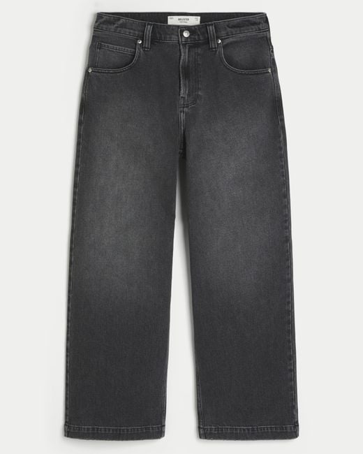Hollister Gray Washed Black Super Baggy Jeans for men