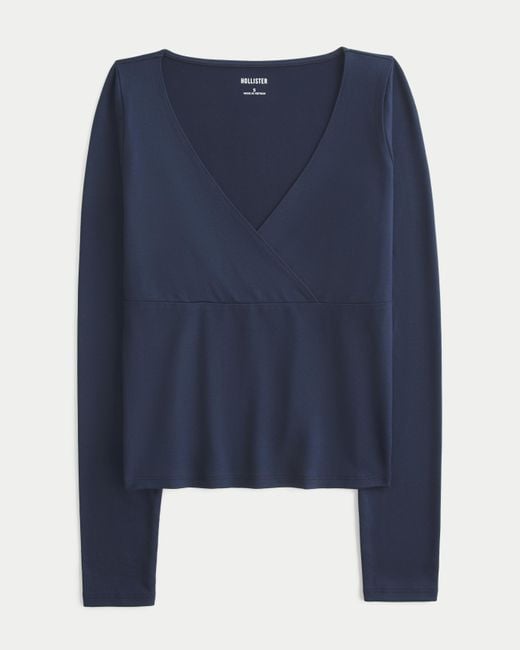 Hollister Blue Long-sleeve Seamless Fabric Wrap Top
