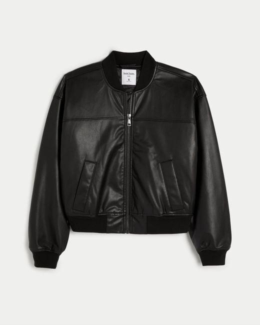 Hollister Black Social Tourist Oversized Vegan Leather Bomber Jacket