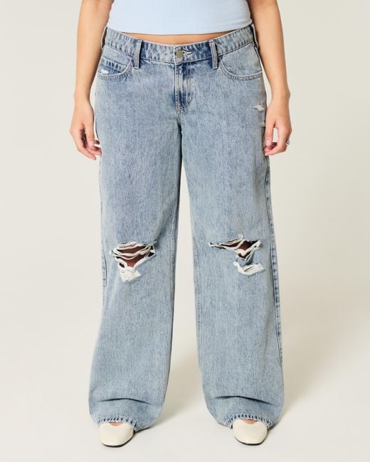Hollister Blue Low-rise Ripped Medium Wash Baggy Jeans