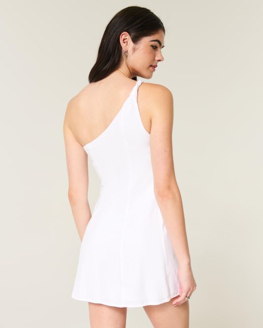 Hollister White Linen-blend Asymmetrical Mini Dress