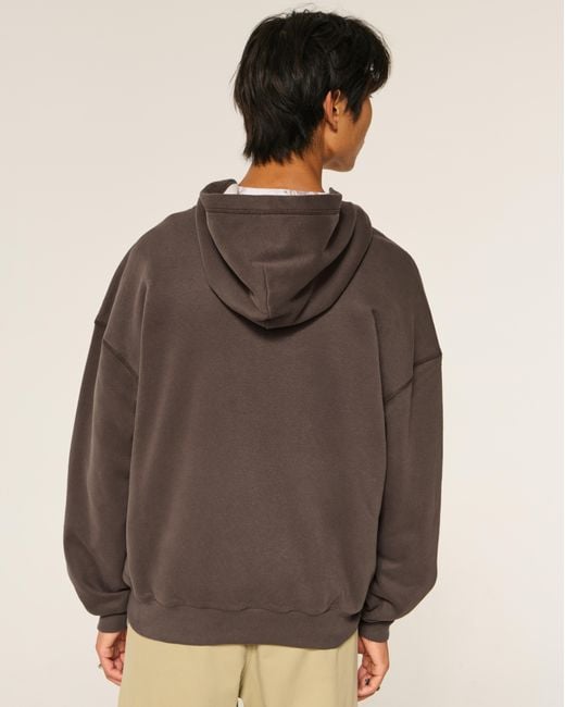 Hollister Brown Boxy Thermal-lined Zip-up Hoodie for men