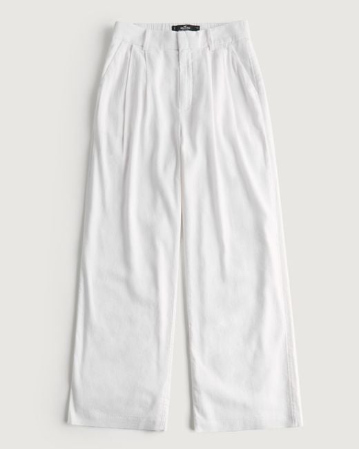 Hollister White Ultra High-rise Wide-leg Linen Blend Pants