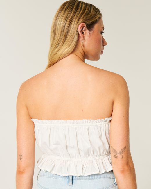 Hollister White Easy Crop Strapless Lace Inset Tube Top