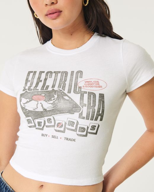 Hollister White Electric Era Graphic Baby Tee