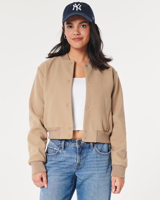 Hollister Natural Faux Wool Bomber Jacket