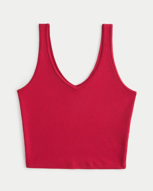 Hollister Red Ribbed Seamless Fabric V-neck Tank