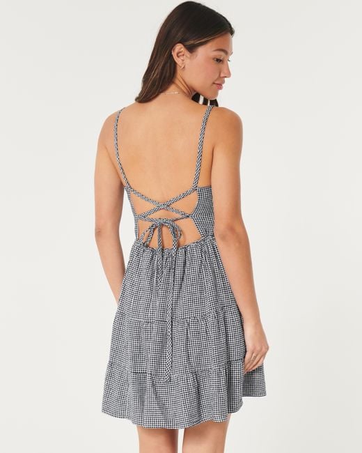 Hollister Gray Open Back Linen Blend Mini Dress