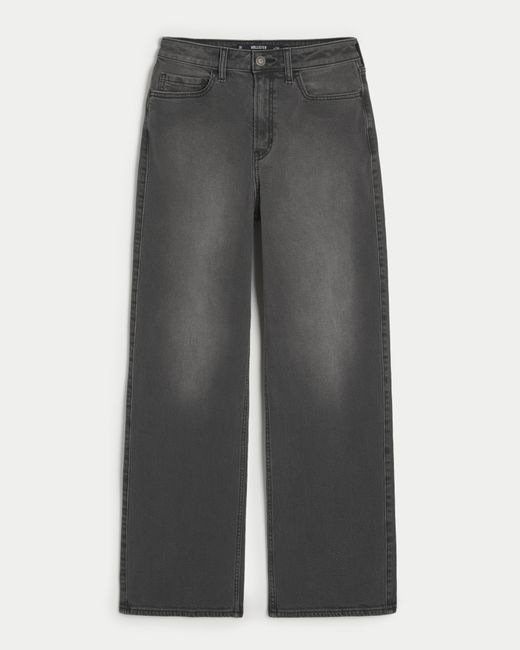 Hollister Gray Ultra High Rise Baggy Jeans in schwarzer Waschung