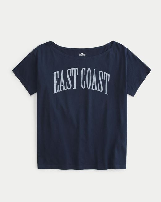Hollister Blue Oversized Off-the-shoulder East Coast Graphic Tee