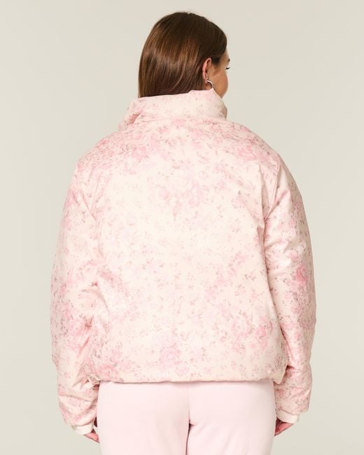 Hollister Pink Zip-up Pattern Puffer Jacket