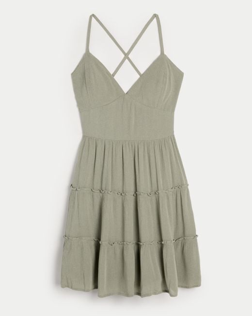Hollister Green Open Back Tiered Mini Dress