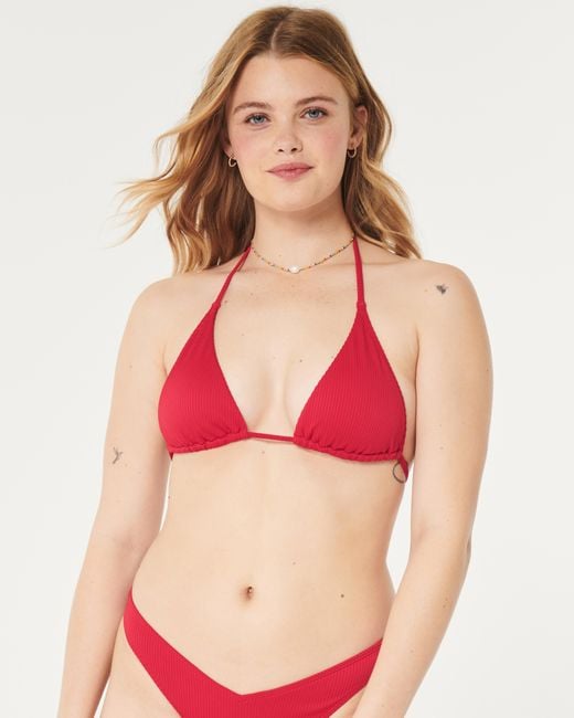 Hollister Red Ribbed Multi-way Triangle Bikini Top