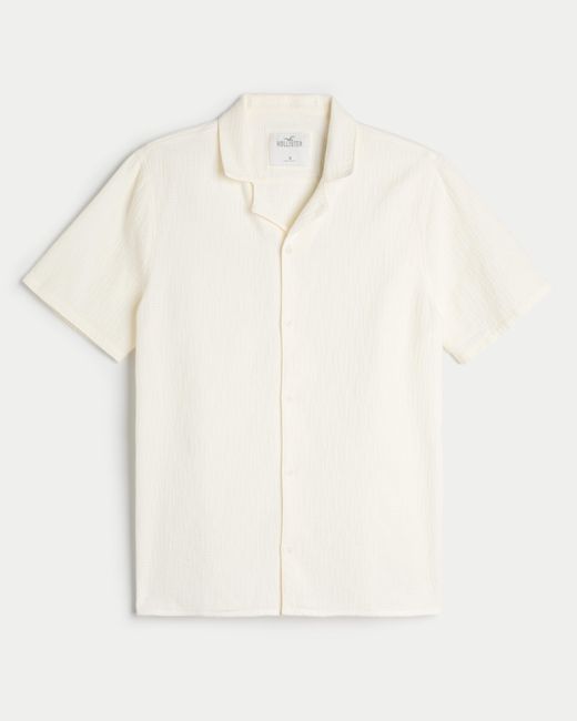 Hollister Natural Short-sleeve Textured Cotton Shirt for men