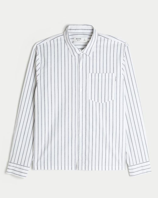 Hollister White Boxy Poplin Button Front Shirt for men