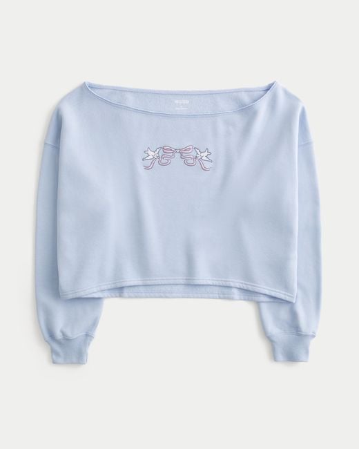 Hollister Blue Easy Graphic Double Off-the-shoulder Sweatshirt