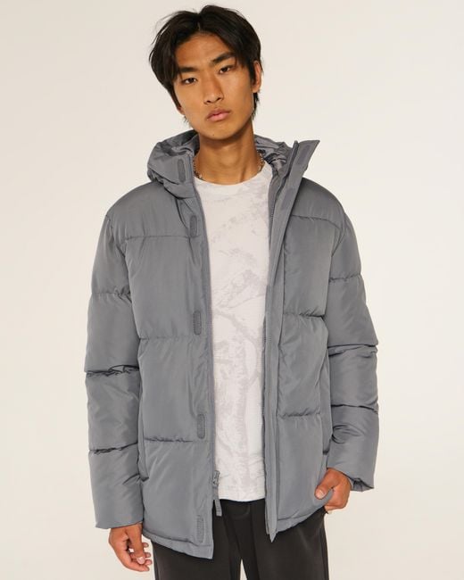 Hollister Gray Parka Puffer Jacket for men