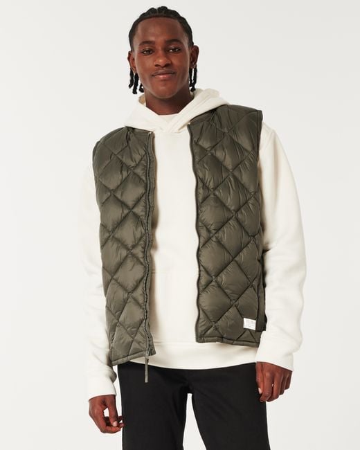 Hollister Green Ultimate Diamond-quilted Puffer Vest for men