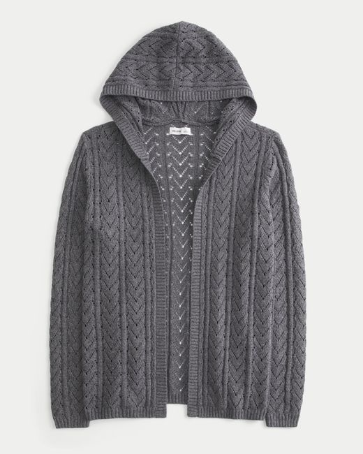 Hollister Gray Hooded Open-stitch No-close Cardigan