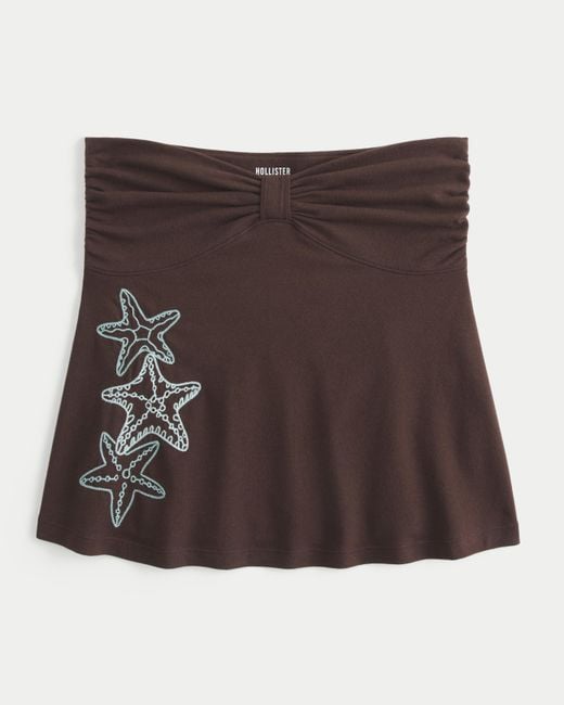 Hollister Brown Strapless Starfish Graphic Babydoll Top