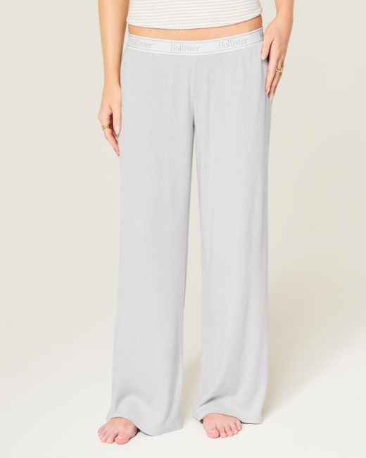 Hollister White Cozy Rib Elastic Waist Wide-leg Pants