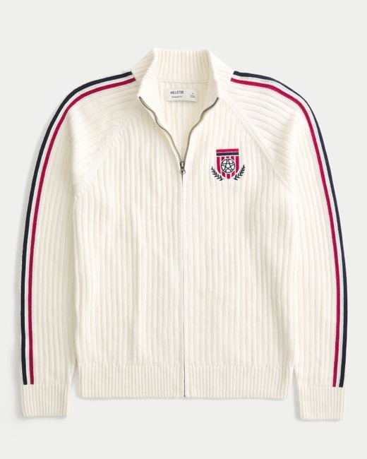 Hollister Natural Relaxed Zip-up Soccer Emblem Sweater for men