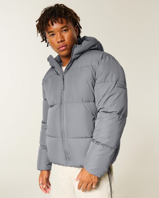 Hollister Gray Faux Fur-lined Puffer Jacket for men
