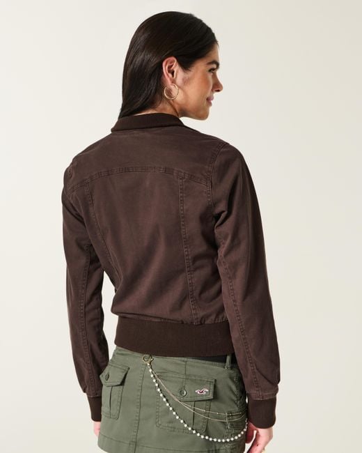 Hollister Brown Zip-up Twill Jacket