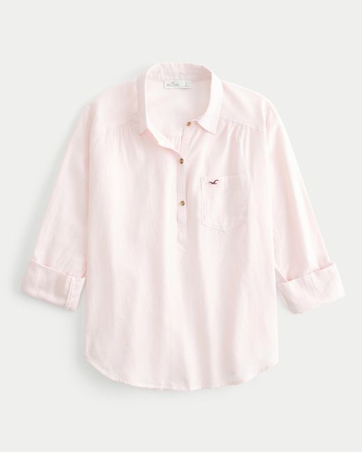 Hollister Pink Easy Cotton Popover Shirt