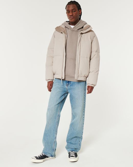 Hollister Natural Boxy Mock-neck Puffer Jacket for men