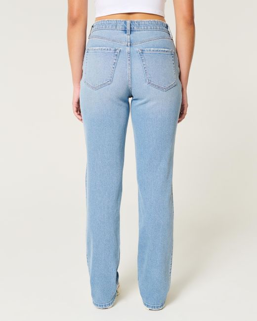 Hollister Blue Curvy High-rise Light Wash Straight Jeans